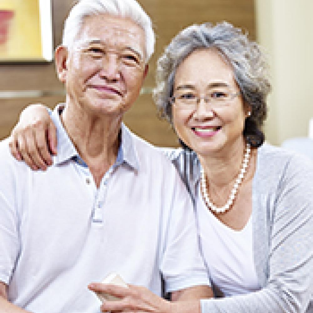 Affectionate elderly couple